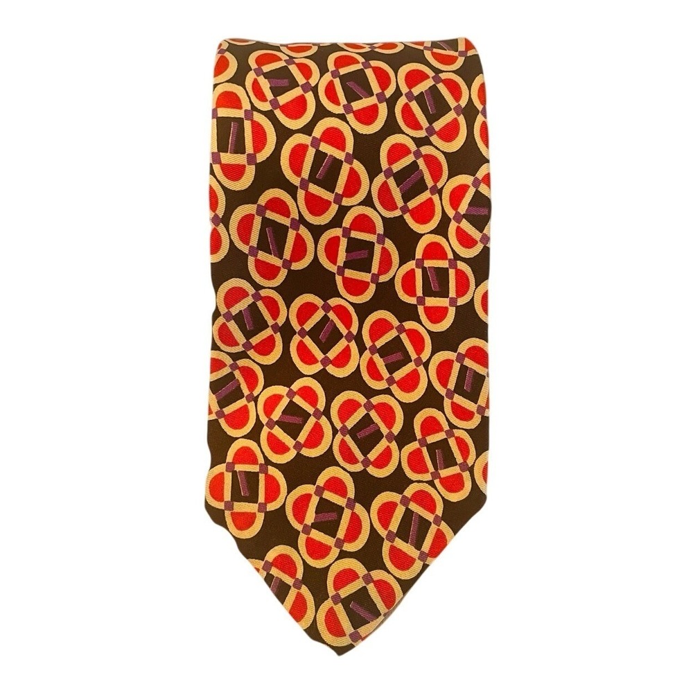 Bond Fifth Avenue Necktie Men One Size Brown Red Geometric Silk Vintage Wide Tie